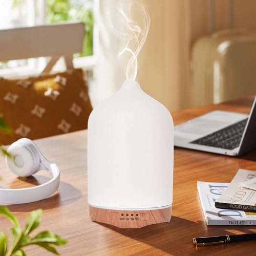 250ml Keramik Aroma Diffuser, Weiß Duftöl Diffusor für ätherische öle, Ultraschall Luftbefeuchter mit Einstellbarem Nebelmodus und Timer, Öl Diffuser Luftbefeuchter für Spa, Schlafzimmer, Büro von Colexy