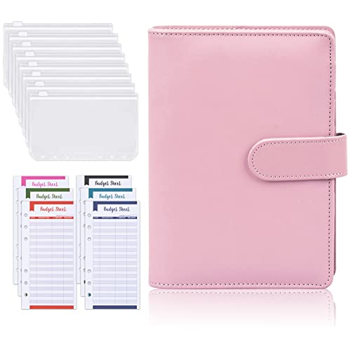 Colexy A6 Budget Binder, PU Leder Binder Notizbuch mit Geldumschlägen, 6 Löcher Binderumschlägen Budget Planner Geld Sparen Organizer, mit Budgetbogen und Weiche PVC Tasche Reißverschluss (Rosa) von Colexy