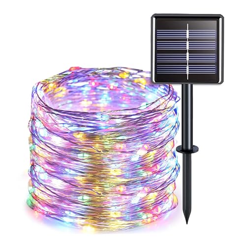 Colexy Solar Lichterkette Aussen 7M 50 LED Lichterkette 8 Modus IP65 Wasserdicht Kupferdraht Solarlichterkette Buntes Außen Wetterfest für Weihnachten Gartendeko Terrasse Balkon Hochzeit Party von Colexy