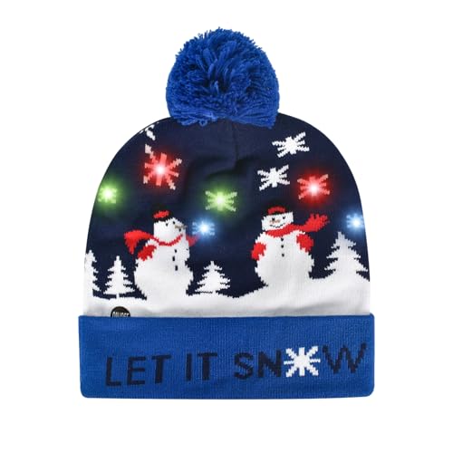 Colexy Weihnachtsmütze LED, Weihnachten LED Strickmütze Unisex Weihnachten Beanie Hat Weihnachten Mütze mit LED Lichtern, Wintermütze für Erwachsene und Kinder, Ideal für Weihnachtsparty (Blau) von Colexy