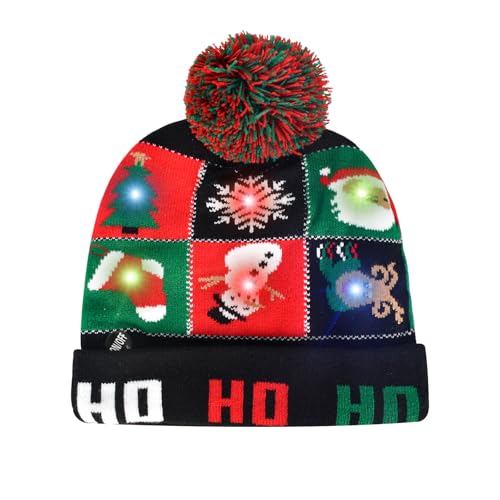 Colexy Weihnachtsmütze LED, Weihnachten LED Strickmütze Unisex Weihnachten Beanie Hat Weihnachten Mütze mit LED Lichtern, Wintermütze für Erwachsene und Kinder, Ideal für Weihnachtsparty (Schwarz) von Colexy