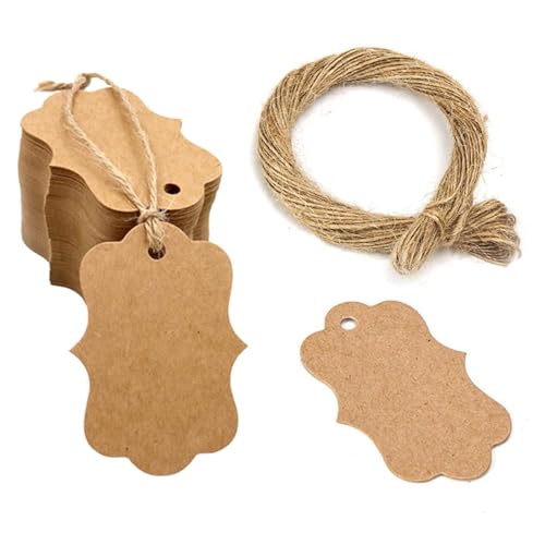 Preisschilder, 100 Stück Mini-Preisschilder Etiketten, 5×3 cm Preisetiketten Hängeetiketten Khaki Anhänger Etiketten mit 20 Meter Juteseil für Flohmarkt Schmuck Geschenk Hang Tags (100 Khaki) von Colexy