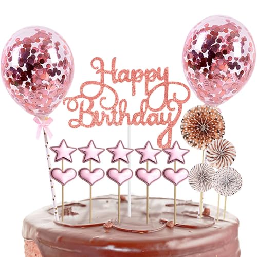 Torten Deko,17 Pcs Geburtstag Deko,Cake Topper Happy Birthday,Kuchen Deko Geburtstag,Sterne Cake Topper,Alles Gute zum Geburtstag,Tortendeko Deko Geburtstag, für Mädchen Jungen Frauen Mann (Rose) von Colexy