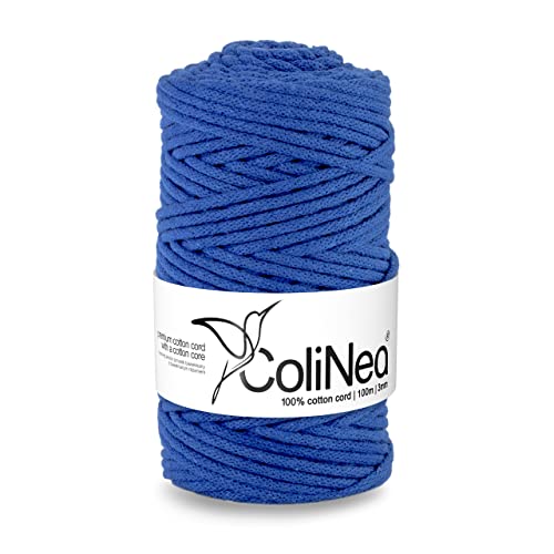 ColiNea Baumwollkordel mit Baumwollkern 3 mm 100m Baumwollgarn DIY Makramee Stricken Cotton Cord dunkel blau ideal für Makramee Handwerk Baumwollseil für Basteln von ColiNea