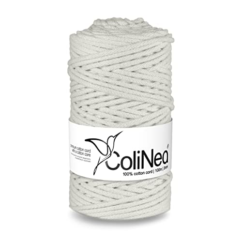 ColiNea Baumwollkordel mit Baumwollkern 3 mm 100m Baumwollgarn DIY Makramee Stricken Cotton Cord weiß ideal für Makramee Handwerk Baumwollseil für Basteln von ColiNea