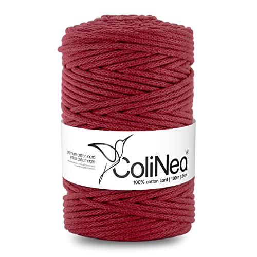 ColiNea Baumwollkordel mit Baumwollkern 5 mm 100m Baumwollgarn DIY Makramee Stricken Cotton Cord Bordeaux ideal für Makramee Handwerk Baumwollseil für Basteln von ColiNea