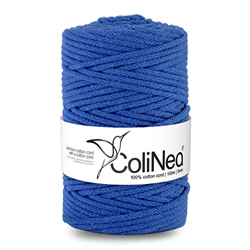 ColiNea Baumwollkordel mit Baumwollkern 5 mm 100m Baumwollgarn DIY Makramee Stricken Cotton Cord dunkel blau ideal für Makramee Handwerk Baumwollseil für Basteln von ColiNea