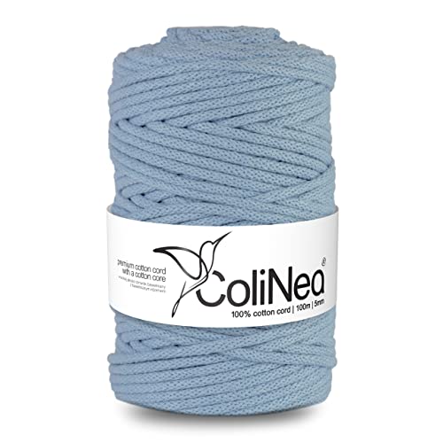 ColiNea Baumwollkordel mit Baumwollkern 5 mm 100m Baumwollgarn DIY Makramee Stricken Cotton Cord hellblau ideal für Makramee Handwerk Baumwollseil für Basteln von ColiNea