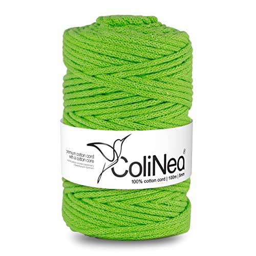 ColiNea Baumwollkordel mit Baumwollkern 5 mm 100m Baumwollgarn DIY Makramee Stricken Cotton Cord hellgrün ideal für Makramee Handwerk Baumwollseil für Basteln von ColiNea