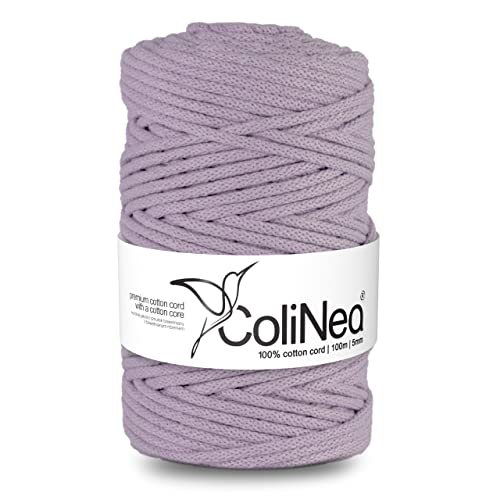 ColiNea Baumwollkordel mit Baumwollkern 5 mm 100m Baumwollgarn DIY Makramee Stricken Cotton Cord lila ideal für Makramee Handwerk Baumwollseil für Basteln von ColiNea