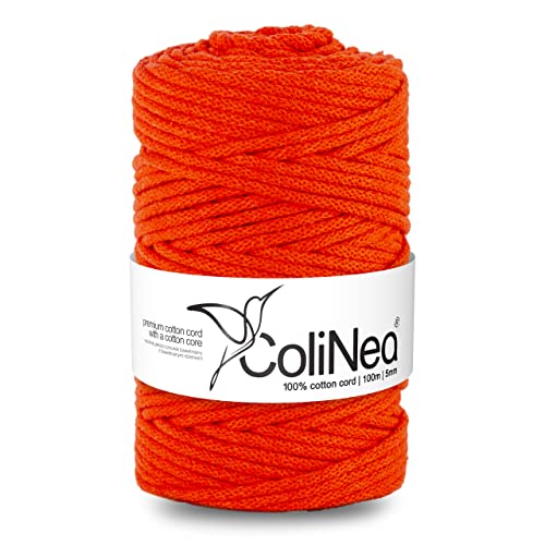 ColiNea Baumwollkordel mit Baumwollkern 5 mm 100m Baumwollgarn DIY Makramee Stricken Cotton Cord orange ideal für Makramee Handwerk Baumwollseil für Basteln von ColiNea