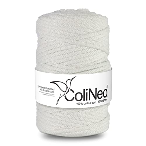 ColiNea Baumwollkordel mit Baumwollkern 5 mm 100m Baumwollgarn DIY Makramee Stricken Cotton Cord weiß ideal für Makramee Handwerk Baumwollseil für Basteln von ColiNea