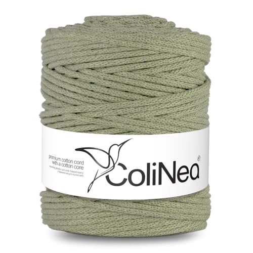 ColiNea Baumwollkordel mit Baumwollkern 5 mm 200m Baumwollgarn DIY Makramee Stricken Cotton Cord ideal für Makramee Handwerk Baumwollseil für Basteln (Olive) von ColiNea