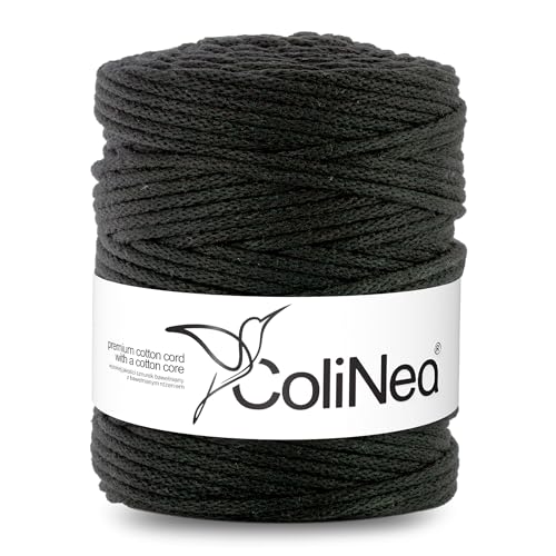 ColiNea Baumwollkordel mit Baumwollkern 5 mm 200m Baumwollgarn DIY Makramee Stricken Cotton Cord ideal für Makramee Handwerk Baumwollseil für Basteln (Schwarz) von ColiNea