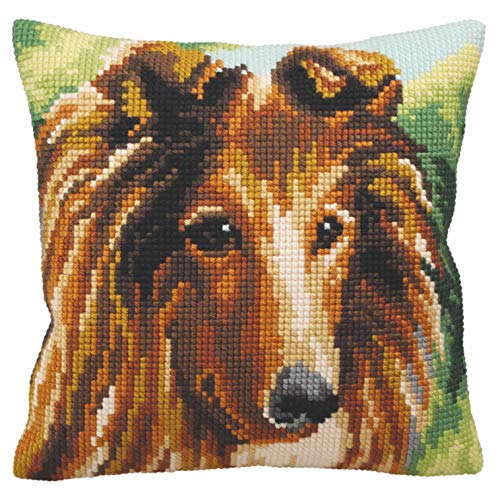 Collection d'Art Lassie - Hund Kreuzstichkissen, Baumwolle, Mehrfarbig, 40x40cm von Collection D'Art