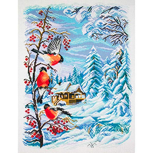 Collection d'Art Russischer Winter Bedrucktes Aida für Kreuzstickerei, Baumwolle, Mehrfarbig, 29x40cm von Collection D'Art