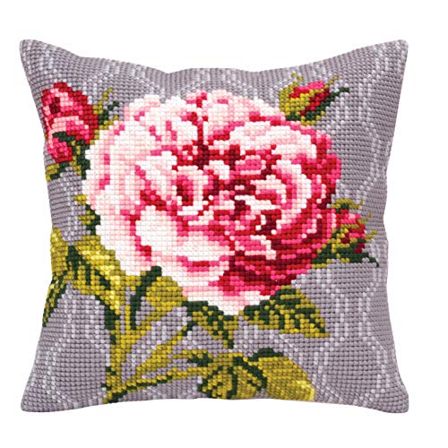 Collection d'Art 5341 Zarte Rose Kreuzstichkissen, Baumwolle, Mehrfarbig, 40x40cm von RTO