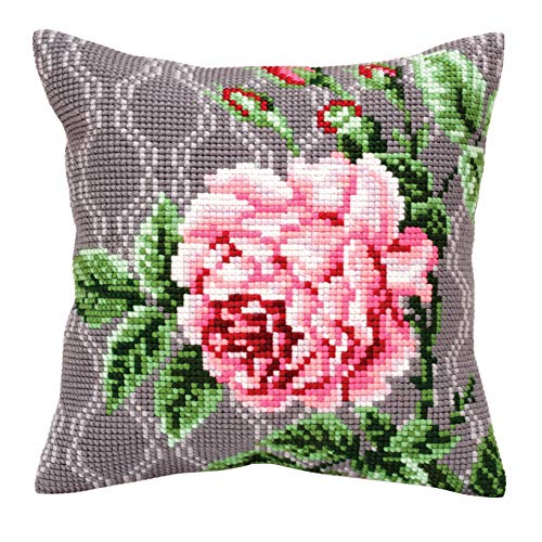 Collection d'Art 5342 Zarte Rose Stickkissen Kreuzstich-Set, Baumwolle, Mehrfarbig, 40x40cm von RTO