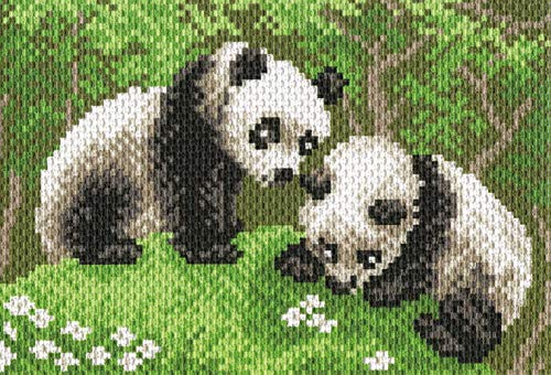 Collection d'Art PA0516 Pandas Bedrucktes Aida für Kreuzstickerei, Baumwolle, Mehrfarbig, 16 x 11cm von Collection D'Art
