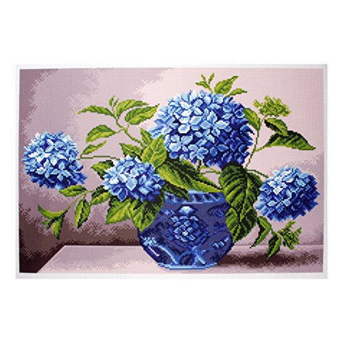 Collection D'Art PA1405 Hortensie in Vase Bedrucktes Aida für Kreuzstickerei, Baumwolle, Mehrfarbig, 27x39cm von Collection D'Art