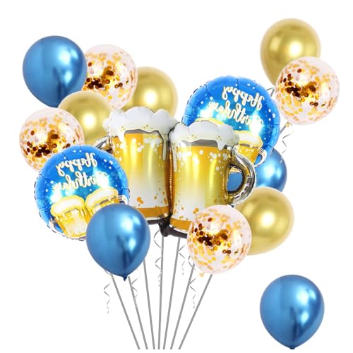 ColleeLin Girlanden Party Bier-Party-Dekorationen Luftballons für Bier-Festival Geburtstagsfeier Männer-Bier-Party-Dekorationen Polyester-Aluminium-Folienballon Prost-Luftballons (Blue) von ColleeLin