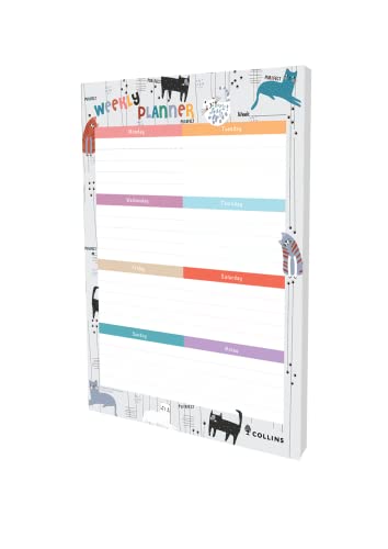 Collins Debden Maru Cat Design A4 Wochenblock – 7-Tage-Planer Notizblock, 60 Blatt, weißes Papier von Collins