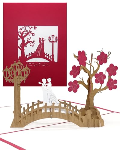 10 x Pop Up Karte Hochzeit - Set zu 10 Stück Bridge of Love 3D Einladungskarten Hochzeitskarten Hochzeitseinladungen mit Umschlag von Cologne Cards