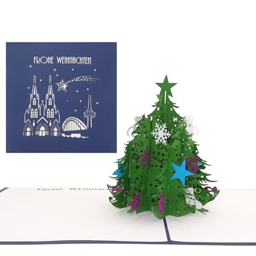 Pop-Up Karte "Tannenbaum | Köln - Frohe Weihnachten" Blau, Kölner Weihnachtskarte, Tannenbaum Köln, 3D Klappkarte mit Umschlag zu Weihnachten, Christmas Greeting Card Cologne von Cologne Cards