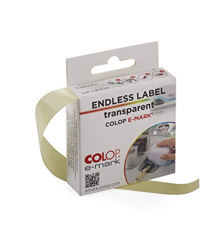 COLOP e-mark Endlosetiketten transparent, 14 mm x 8 m Rolle, spritzwasser- und kratzfest. Zubehör für COLOP e-mark, e-mark create und e-mark go. von Colop