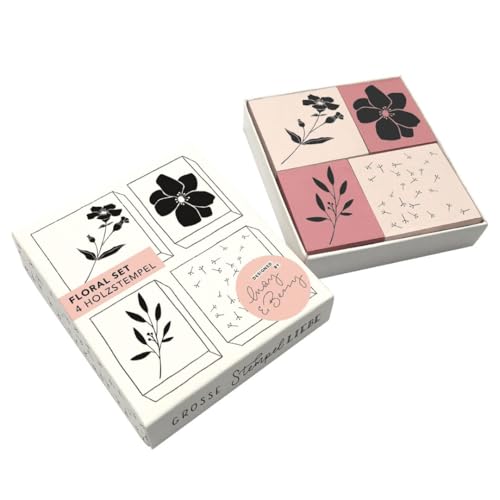 May and Berry Holzstempel Set - Floral, 4-teilig, unterschiedliche florale Abdrucke, hochwertige Holzstempel im Pastell-Design, Weiß von Colop