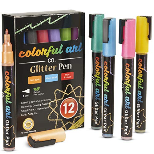 Premium Glitzer Stifte Acryl-Glitzer-Marker für Kinder/Erwachsene, Glitzerstift ideal für Steinmalerei, Tagebuch, Fotoalben, Kartenherstellung und Kunstler/DIY Fotoalben/Hochzeit Papier von Colorful Art Co.