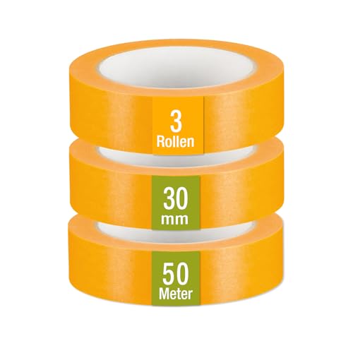 Colorus 3 x Mamba Goldband Klebeband 30mm x 50m | Maler Abklebeband | Kreppband Malerband Klebeband UV beständig | Maler Goldband Klebeband | Lackiererband Malerkrepp UV Klebeband Abklebeband Maler von Colorus