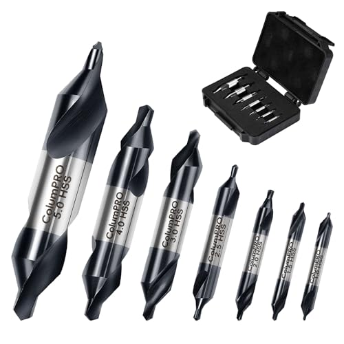 ColumPRO Kobalt-Zentrierbohrer-Set mit AlCrN-Beschichtung, M35 HSS-Zentrierbohrer für Edelstahl, Gusseisen, legierter Stahl, Aluminium, metrisch 1,0, 1,5, 2,0, 2,5, 3,0, 4,0, 5,0 mm, 7-teilig von ColumPRO