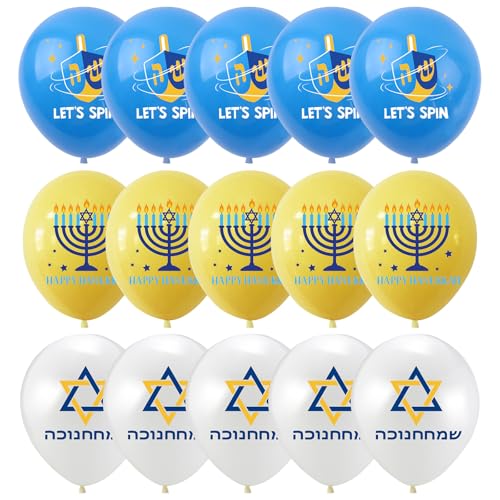 15 Stück Passover Luftballons 30,5 cm Happy Passover Ballon Weiß Gelb Blau Ballon zum Beleuchten von Passover Seder und jüdischen religiösen Feiertagen, Feiern, Zubehör von Comdoit