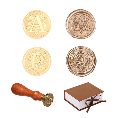 2 Pieces Retro Alphabet Initials Wax Sealing Stamp, Vintage 26 Letters Brass Wax Sealing Stamp with Removable Wooden Handle for Festival Invitations, Cards, Gift Wrapping Decoration-A von Comealltime