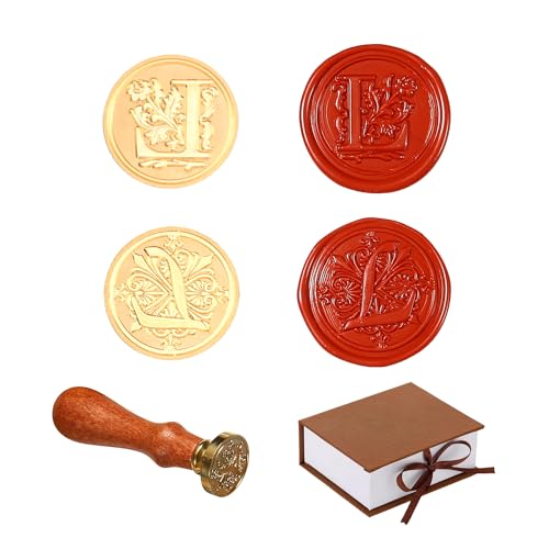 2 Pieces Retro Alphabet Initials Wax Sealing Stamp, Vintage 26 Letters Brass Wax Sealing Stamp with Removable Wooden Handle for Festival Invitations, Cards, Gift Wrapping Decoration-L von Comealltime