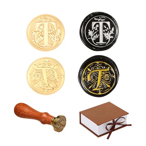 2 Pieces Retro Alphabet Initials Wax Sealing Stamp, Vintage 26 Letters Brass Wax Sealing Stamp with Removable Wooden Handle for Festival Invitations, Cards, Gift Wrapping Decoration-T von Comealltime