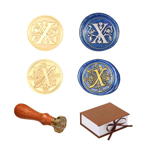 2 Pieces Retro Alphabet Initials Wax Sealing Stamp, Vintage 26 Letters Brass Wax Sealing Stamp with Removable Wooden Handle for Festival Invitations, Cards, Gift Wrapping Decoration-X von Comealltime