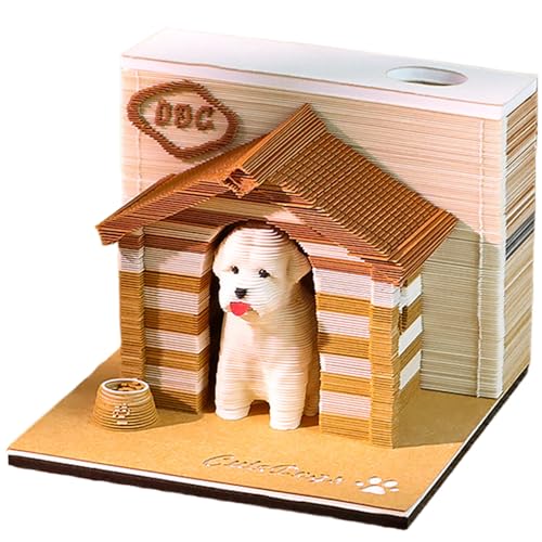 3D -Notepad, 3,3 -Zoll -Hund im Hundehaus 3D -Memo -Pad mit Stifthalter, Papierhandwerksnotiz, 3D Artsy Pads für Kollegin Freund Office/Home von Comebachome