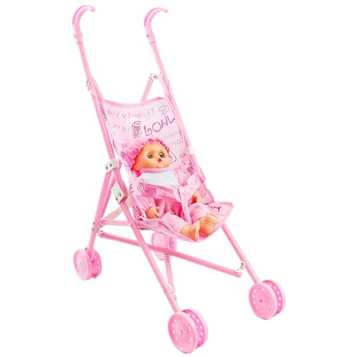 Babypuppenwagen Set, faltbare tragbare Puppenwagen mit Puppe, niedliche Möglichkeitenbabypuppe mit großen Augen und tragbare Kleidung, Puppenwagen für Kleinkinder Mädchen, Babypuppen -Kinderwagenbaby von Comebachome