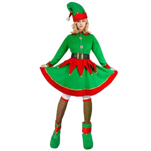 Elf -Kostüm für Frauen, 1 Set Alpaca Woll Elf Kleiderset mit Elf -Hut, Strümpfe, Gürtel & Stiefel, Elf Kostüm für Weihnacht Cosplay (L) von Comebachome