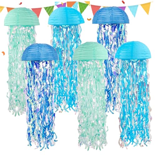 Quallendekorationen, 6pcs Jellyfish Dekor 10x31 '' Realistische hängende Quallenlaternen wiederverwendbares Blue Ocean Party Dekorationen für Klassenzimmer Fenstertür Garden Courtyard Festival, Jelly von Comebachome