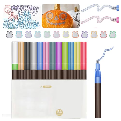 Doppelzeilige Umrissmarkierungen, 2024 Neu 12 Farbe Marker Pen für Hervorhebung, Metallic Stifte Steine Bemalen Wasserfest, Dual-Line Highlighter Glitzer Stifte für Gästebuch Steine (24PCS) von ComedyKing