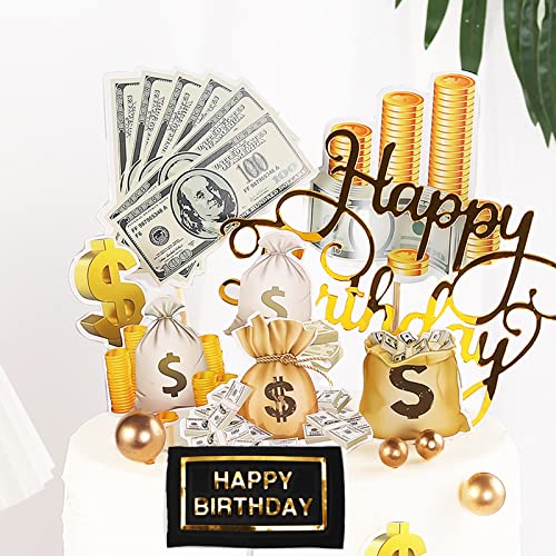 10 Stück Dollar Schild Happy Birthday Kuchen Topper Bill Sign Cupcake Topper Dollar Money Theme Kuchen Dekorationen von Comemela