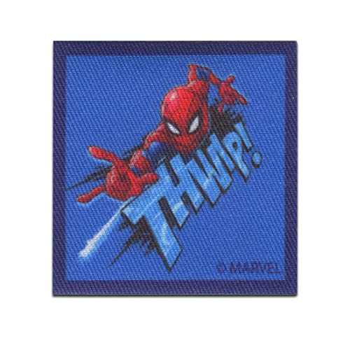 Marvel © Spiderman Comic Thwip! - Aufnäher, Bügelbild, Aufbügler, Applikationen, Patches, Flicken, zum aufbügeln, Größe: 5,8 x 5,8 cm von Comercial Mercera