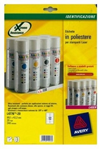 Avery Polyester-Etiketten weiß 99,1 x 42,3 mm 12 Etiketten/Laserbogen L4776-20 Blatt [L4776-20] von Comet