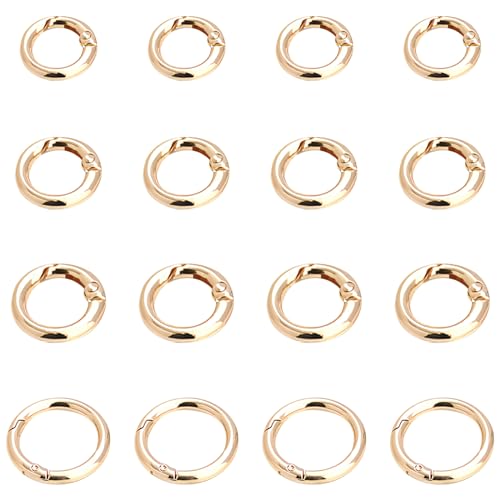 16 Stück O Ring, Trigger Metall Frühling Clip Snap Runde Karabiner, Trigger Frühling Schlüsselanhänger, Frühling Schnallen, Clip Frühling Verschluss Runde Mini Karabiner Schnappring (Gold) von Comforso