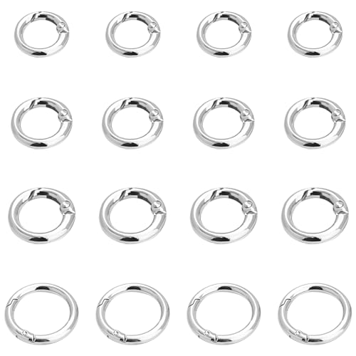 16 Stück O Ring, Trigger Metall Frühling Clip Snap Runde Karabiner, Trigger Frühling Schlüsselanhänger, Frühling Schnallen, Clip Frühling Verschluss Runde Mini Karabiner Schnappring (Silber) von Comforso