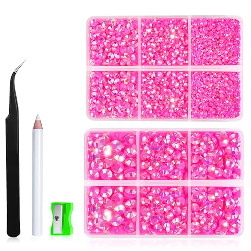 6500 Stück Flatback Strasssteine, Nail Gems Rund, Kristall Strasssteine für Kunsthandwerk, Harz Strasssteine Bling Crystal Diamanten, 6 Größen mit Picking Pinzette Wachs Stift Kit, Jelly Base, Rose AB von Comforso