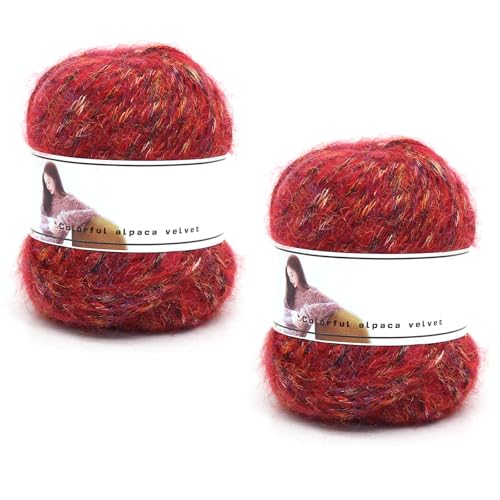 Alpakawolle Häkelgarn Buntes Einfaches Strickgarn Kit Wolle Stricken DIY Baumwollgarn Einfach weiches Mohair Garn Häkeln Regenbogen Doppel Stricken Gradient Chunky Cotton Garn für Pack (Rot) von Comforso